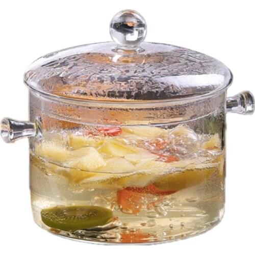 Glass pot with lid, 1L / 1.3L, hand-made glass cookware, can be used to cook noodles, soup, milk, baby food, etc