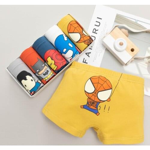 5strip-1 box childrens Disney cartoon cotton 3-12 years old boy Spiderman student boxer Underpants combed cotton