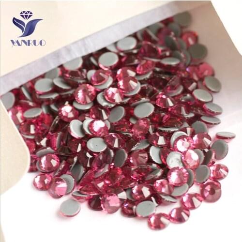 YANRUO 2058HF SS4-SS30 Rose Crystal Flat Back Glass Rhinestone Iron On Hotfix Strass For Shoes Accessories