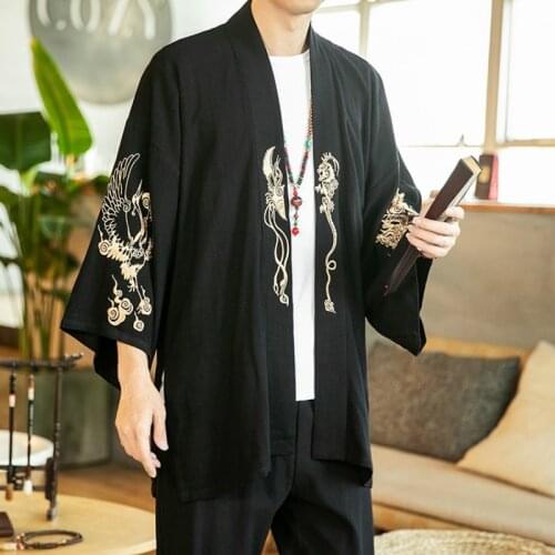 Japanese Kimono Cardigan Men 2019 Spring Asian Clothes Traditional Chinese Clothing For Men Haori Japanese Yukata Kimonos KK3198