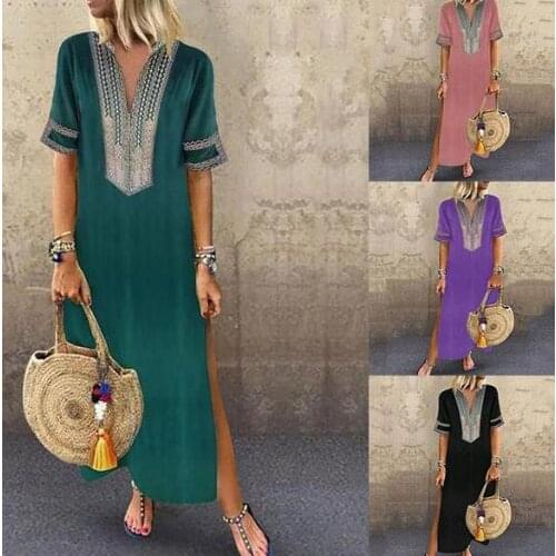 S-5 xl Kanga Clothing Woman Large Size Ethnic Style Digital V-neck Slit Africa Dresses For Woman