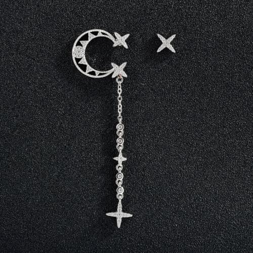 Shiny Zircon Moon Shape Silver Color Earrings For Woman Two Hole New Fashion Jewelry Wedding Party Girls Luxury Earrings Zk40