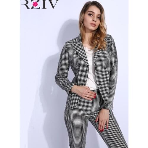 RZIV women set blazer and pants OL style casual plaid suits Slim pant suits for women 2 pieces
