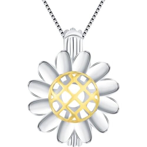 CLUCI 925 Sterling Silver Cage Pendant Sunflower Shaped Charms Real Silver 925 Pendant for Women Pearl Locket Jewelry SC269SB