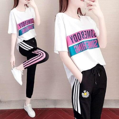 Suit casual sports womens plus size 2020 new summer season Korean version of loose short-sleeved pants student compassionate