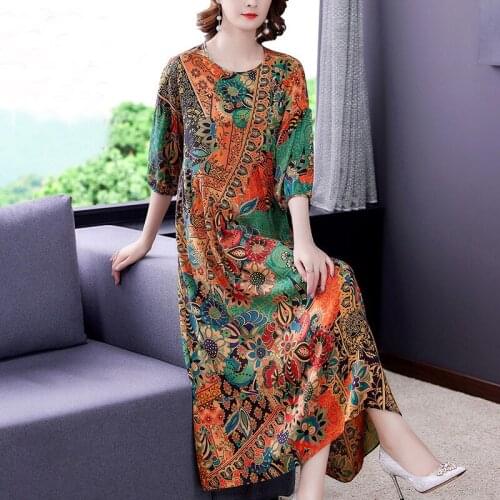 Summer Women Boho Print Mulberry Silk Vintage Sundress 2021 Casual 4XL Plus Size Beach Midi Dress Elegant Bodycon Party Vestidos