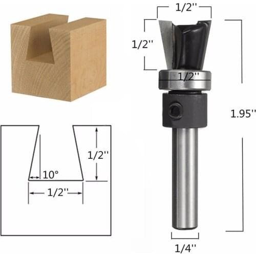 1Pc 1/4" Carbide Dovetail Joint Router Bit with Bearing Cutter DIY Woodworking Cutting Tool
