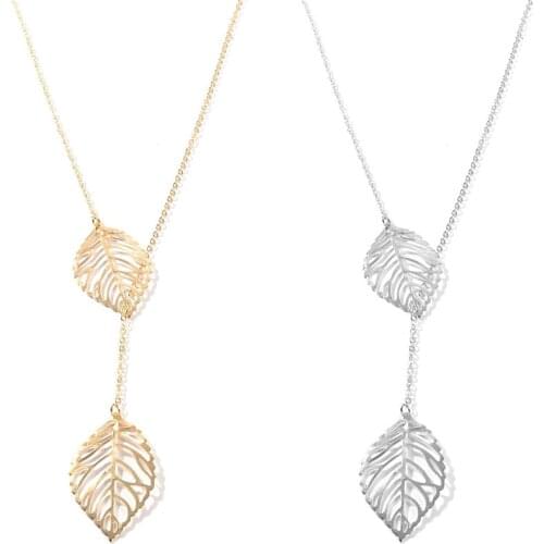 78MM European American Kawaii Sen Series Leaf Alloy Necklace Mori Girl Style Temperament Charm Double Leaf Clavicle Chain Gift