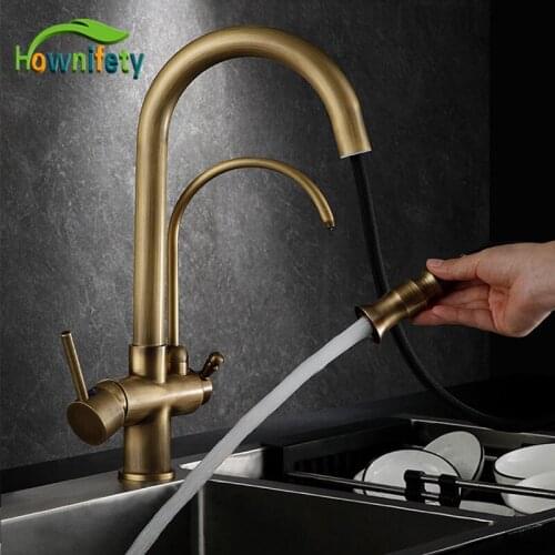 Antique Brass Purified Kitchen Faucet Sensor or Not Pull Out 360 Degree Rotation Hot Cold Sink Mixer Crane Tap Filter Drink