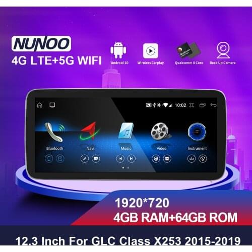 Nunoo 10.25 12.3 Inches Car GPS Navigator Multimedia Player For Mercedes Benz GLC Class X253 2015-2019 With Back Up Camera