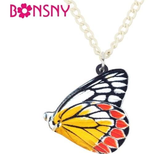 Bonsny Statement Acrylic Tropic Colorful Butterfly Necklace Pendant Chain Choker Cartoon Insect Jewelry For Women Girls Teens