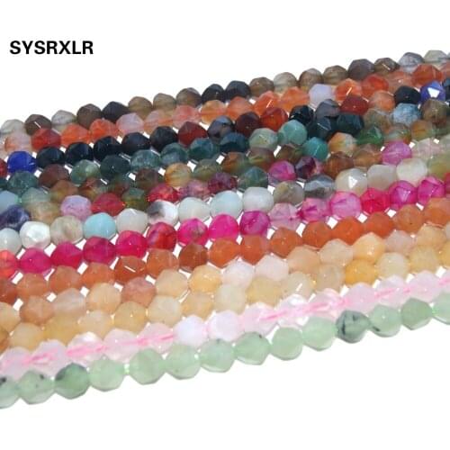 Big Faceted Natural Stone Pink Quartz Crystal Agates Labradorite Turquoises Beads For Jewelry Making DIY Necklace 6/8/10 MM