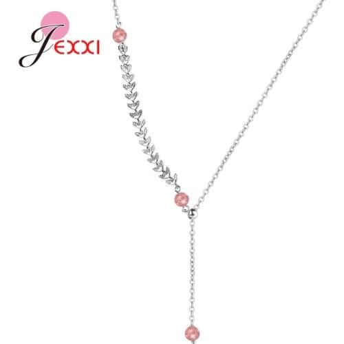 Natural Strawberry Crystal Wheat Pendant Necklace Womens Long Clavicle 925 Sterling Silver Chain Adjustable Necklace Jewelry