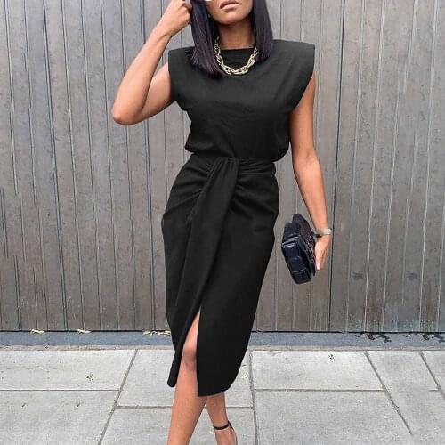 Elegant Ladies Office Clothes Suit Fashion High Waist Front Slit Two Piece Set Outfits For Women Tank Top Matching Sets Summer