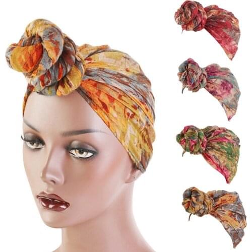 Ethnic Tie-Dye Print Scarf Head Wrap Voile Shawl Long Hijab Knotted Turban Hat