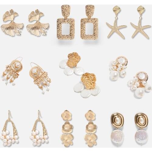 JUJIA New Collection za 2020 Trendy Big Drop Earrings Women Gold Hanging Earrings Simulated Pearl Maxi Statement Jewelry