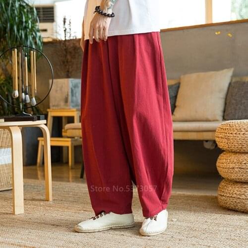 Japanese Kimono Men Samurai Costume Vintage Style Harem Pants Bath Pant Yukata Trousers Linen Streetwear Asian Clothes Joggers