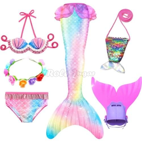 Mermaid Tails for Girls Mermaid Costume Cosplay Kids Mermaid Swim Monofin Bikini Little Mermaid Dress Birthday Party Decor
