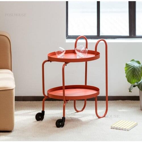 Nordic Wrought Iron Trolley Coffee Tables Minimalist Removable Side Table Living Room Furniture Household Round Coffee Table