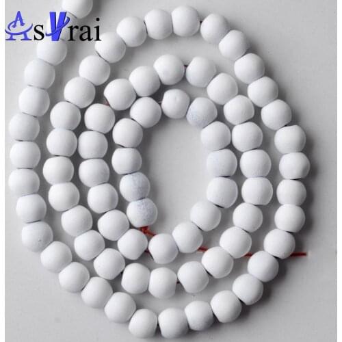 Natural Stone Matte White Hematite Stone Rubber Round Beads For Jewelry Making 4-10mm Spacer Loose Beads Diy Bracelets Strand15"