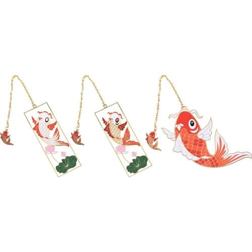 Koi Fish Metal Bookmark Brass Chinese Style Fancy Carp Pendant Book Marker Exquisite Souvenir Gift Students Supplies