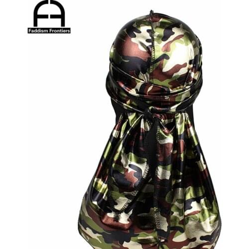 Fashion Mens Camo Silky Durags Turban Headband Shiny Print Men Silk DuRag Headwear Bandanas Hair Accessories Doo Rag Pirate Hat