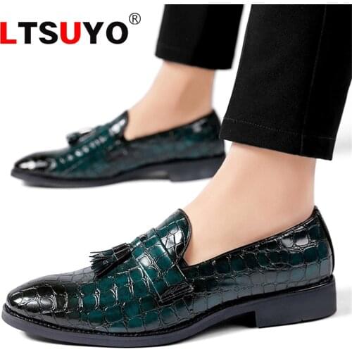 Mens leather tassel casual shoes, fashionable personality crocodile pattern soft beanie shoes,formal mens leather shoes (38-45
