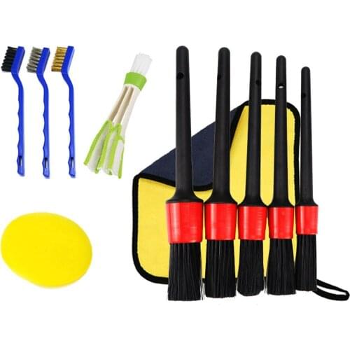 11pcs Detailing Brush Set Car Cleaning Brushes Microfiber Rag Cloth For Car Leather Air Vents Rim Cleaning Dirt Dust Clean Tools
