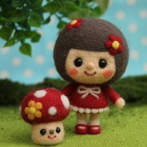 Non-Finished Felt Creative Lovely Girls Mushroom Handmade Toy Doll Wool Felt Poked Kitting Non-Finished DIY Wool Felting Package