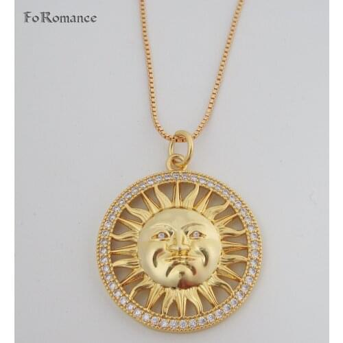 Foromance - YELLOW GOLD GP 18" BOX LINK CHAIN NECKLACE & VIVID TWO STYLES SUN AND MOON PERSONIFICATION PENDANT TALL 30MM