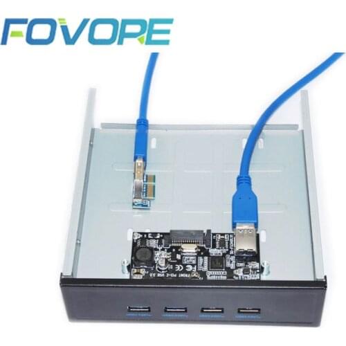 PCI-E 1x to 4 Ports USB 3.0 Card 5.25" Floppy Bay Front Panel USB3.0 Hub Splitter Internal Combo Bracket Adapter for PC Desktop