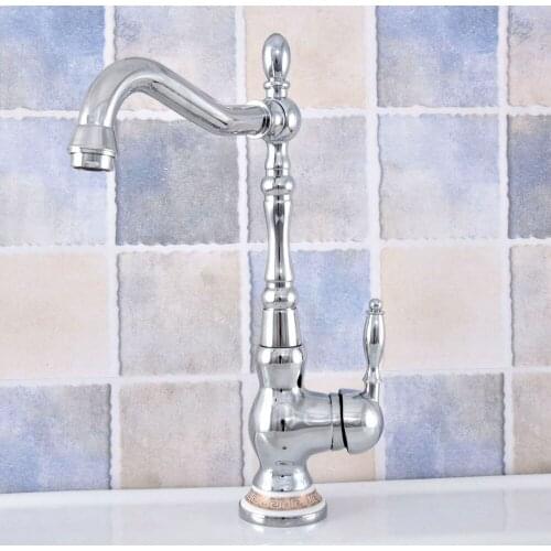 Polished Chrome Brass Bathroom Kitchen Basin Sink Faucet Mixer Tap Swivel Spout Single Ceramic Base One Hole Deck Mounted msf678