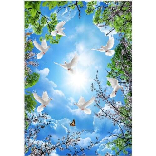 Custom photo wallpaper 3d ceiling murals wallpaper Blue sky and white clouds flower tree 3D zenith mural wall papers home decor