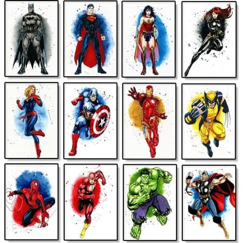 Marvel Poster Superhero Canvas Painting Spider-Man Iron Man Hulk Batman Wall Art Prints Home Kid Room Decor Kids Gift Cudros