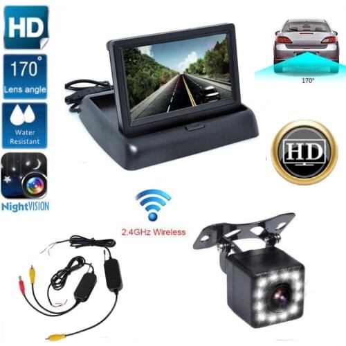 Newest 4.3" Foldable LCD Screen Monitor Display+Car Rear View Reverse Camera 520 TV line with Wireless transmitter & receiver