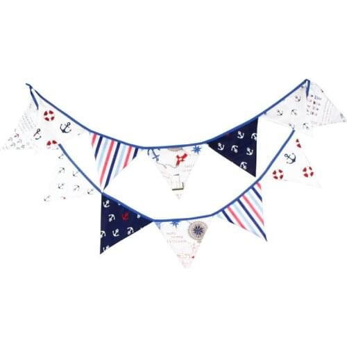 2 Set 3.3M 12pc Pirate Marine Bunting Banner Cotton Cloth Hanging Party Triangle Flags Holiday Pennant Decoration Photo Props