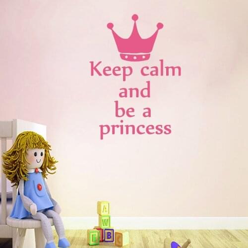Keep Calm And Be A Princess Wall Sticker DIY Home Decor Vinyl Removable Crown Wall Decals For Girls Nursery Bedroom Decor