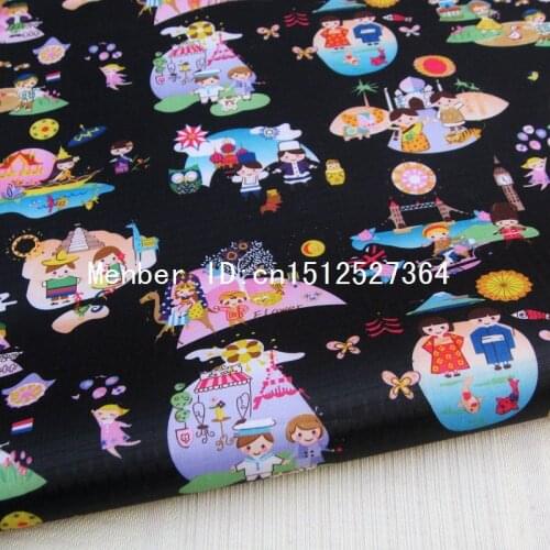 140cmx50cm PVC coated waterproof fabric - Towr / Bridge and girl on black background