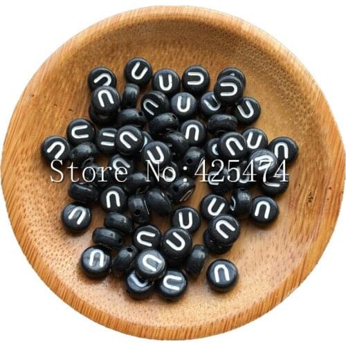 High Quality Letter Beads 3600PCS/Lot Single Initial U Printing Black Alphabet Acrylic Beads Fit for Knit Name Bracelet Making
