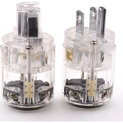 Hi-End Transparent Clear rhodium Plated Copper Male Mains AC Power Cord Inlet Power Plug Connector for Hifi Audio power cable
