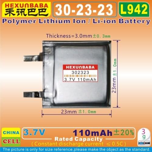 10pcs [L942] 3.7V 110mAh [302323] Polymer lithium ion / Li-ion battery for bluetooth earphone;mp3;mp4,MID;POWER BANK