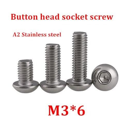 1000pcs/lot M3*6 Bolt A2-70 ISO7380 Button Head Socket Screw/Bolt SUS304 Stainless Steel M3X6mm
