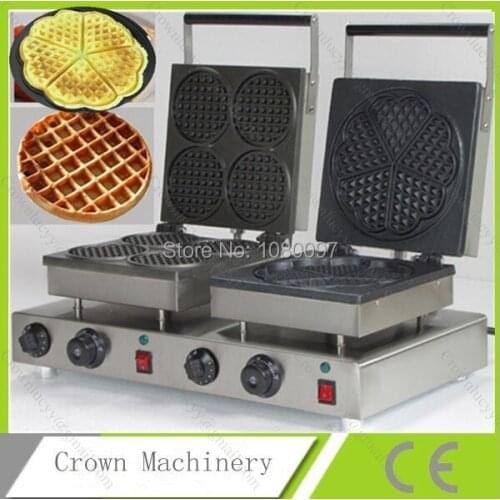 2 heads round and heart shape waffle snack food machine