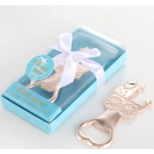 50PCS/Lot Ywbeyond Baby Shower Gifts Boy Girl Birthday Party Giveaways Baptism Souvenirs Gold Metal Baby Carriage Bottle Opener