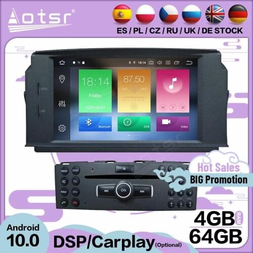 64GB Carplay Multimedia Stereo Android 10 Player For MERCEDES BENZ C Class C180 C200 C230 GPS BT Audio Radio Receiver Head Unit