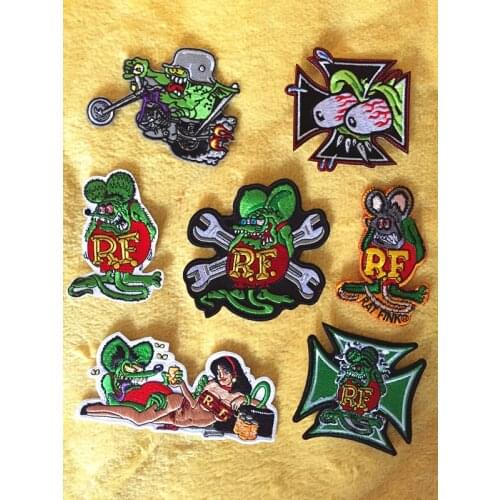 7pcs/lot one piece RF rat fink ratfink mouse jacket patches for clothing rock patch husky set