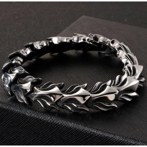 Old Silver Color Stainless Steel Mens Bracelet For Men 17MM Keel Chain Mens Bracelets Accessories 2020 Vintage Biker Jewelry