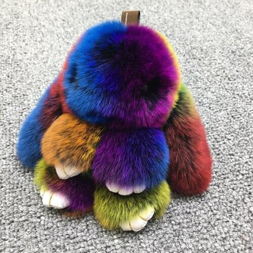 Cute Fluff Bunny Keychain Rex Rabbit Fur Key-Ring Womans Fashion Cute Bag Pendant Car-Accessories Fluffy Fur Toy