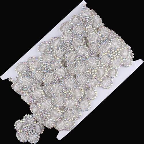 1Yard Artificial Flower Shape Beaded Rhinestone Applique Trim Hot Fix Crystal Chain Trimming For Girl Wedding Dress/Headwear