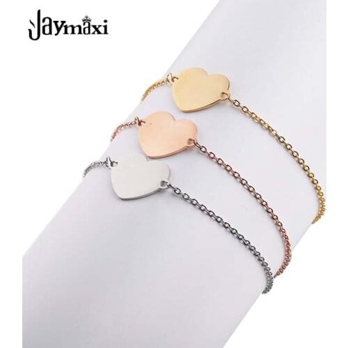 Jaymaxi Elegant Heart Bracelets Stainless Steel Love Heart Blank Stamp Womens Cute Bracelets 3 Colors Gift
